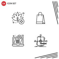 Line Pack of 4 Universal Symbols of leaf error weed shopping threat Editable Vector Design Elements
