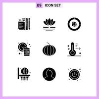 9 User Interface Solid Glyph Pack of modern Signs and Symbols of fruit time chinese management marketing Editable Vector Design Elements