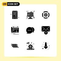 9 Thematic Vector Solid Glyphs and Editable Symbols of delete communication focus chat design Editable Vector Design Elements