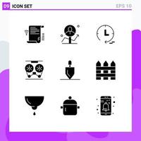 9 Thematic Vector Solid Glyphs and Editable Symbols of reel record analytics player watch Editable Vector Design Elements