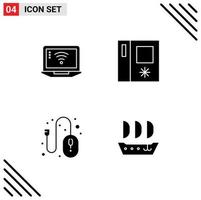 Set of 4 Vector Solid Glyphs on Grid for laptop mouse wifi side by side argosy Editable Vector Design Elements