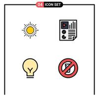 4 User Interface Filledline Flat Color Pack of modern Signs and Symbols of sun bulb data report ui Editable Vector Design Elements