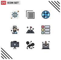 Mobile Interface Filledline Flat Color Set of 9 Pictograms of interface female cook business female chef chef Editable Vector Design Elements