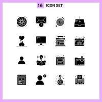 Editable Vector Line Pack of 16 Simple Solid Glyphs of computer doctor target broken receive Editable Vector Design Elements