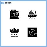 Set of 4 Vector Solid Glyphs on Grid for development business web cargo connection Editable Vector Design Elements