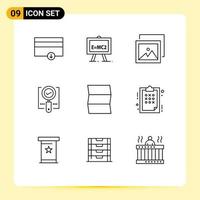 9 Universal Outline Signs Symbols of travel location gallery search magnifier Editable Vector Design Elements