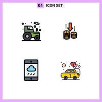 Modern Set of 4 Filledline Flat Colors Pictograph of agriculture cloud tractor fund rain Editable Vector Design Elements