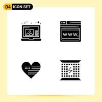 Set of 4 Commercial Solid Glyphs pack for create flag seo heart charging Editable Vector Design Elements