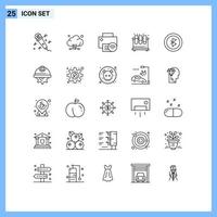 Mobile Interface Line Set of 25 Pictograms of bluetooth lab devices tubes chemistry Editable Vector Design Elements