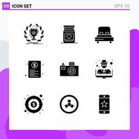 Set of 9 Commercial Solid Glyphs pack for web page wedding file wedding Editable Vector Design Elements