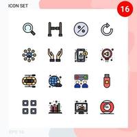 User Interface Pack of 16 Basic Flat Color Filled Lines of hands care arrow chain money Editable Creative Vector Design Elements