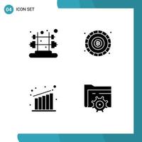 Pictogram Set of 4 Simple Solid Glyphs of fitness chart bitcoin token setting Editable Vector Design Elements