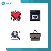 Pack of 4 Modern Filledline Flat Colors Signs and Symbols for Web Print Media such as health care discover insurance cap fashion Editable Vector Design Elements