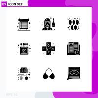 9 Thematic Vector Solid Glyphs and Editable Symbols of box fire leisure camping garland Editable Vector Design Elements