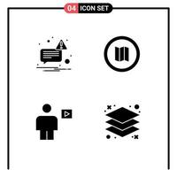 Group of 4 Modern Solid Glyphs Set for message playback holiday avatar design Editable Vector Design Elements