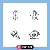 Group of 4 Filledline Flat Colors Signs and Symbols for dollar paint cold brush industry Editable Vector Design Elements