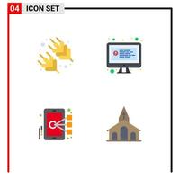 conjunto de 4 iconos de ui modernos símbolos signos para arroz computadora móvil chat iglesia elementos de diseño vectorial editables vector