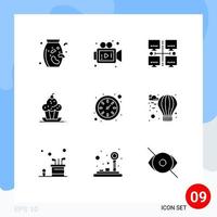 9 User Interface Solid Glyph Pack of modern Signs and Symbols of watch clock local thanksgiving muffin Editable Vector Design Elements