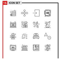 Editable Vector Line Pack of 16 Simple Outlines of engineer computer enter paper deal Editable Vector Design Elements