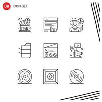 9 Universal Outlines Set for Web and Mobile Applications fi products website electronics copier Editable Vector Design Elements