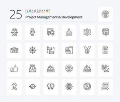 Project Management And Development 25 Line icon pack including eye. teamwork. android. team. table vector