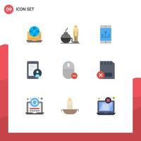 Mobile Interface Flat Color Set of 9 Pictograms of security gdpr modern upload mobile application Editable Vector Design Elements