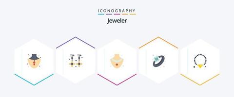 Paquete de 25 íconos planos de joyería que incluye. joyas. diamante. pulsera. joyas vector