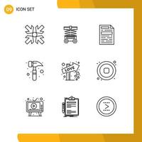 9 iconos creativos signos y símbolos modernos de documento de señal de audio kit de reloj de amor elementos de diseño vectorial editables vector