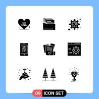 Modern Set of 9 Solid Glyphs and symbols such as love elearning fix secure read Editable Vector Design Elements