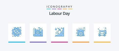 paquete de iconos azul 5 del día del trabajo que incluye reparación. casa. papel. pico. minería. diseño de iconos creativos vector