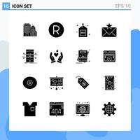 Mobile Interface Solid Glyph Set of 16 Pictograms of favorites envelope engine email seo Editable Vector Design Elements