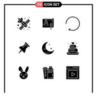 Set of 9 Modern UI Icons Symbols Signs for moon pin construction marker clockwise Editable Vector Design Elements