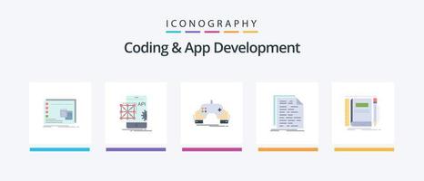 Coding And App Development Flat 5 Icon Pack Including coding. development. app. mobile. Creative Icons Design vector