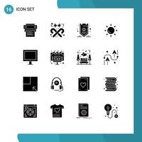 User Interface Pack of 16 Basic Solid Glyphs of electric shinning stick beach tag Editable Vector Design Elements