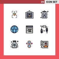 Set of 9 Modern UI Icons Symbols Signs for shopping cart internet creative globe earth Editable Vector Design Elements