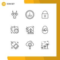 9 Thematic Vector Outlines and Editable Symbols of brew love interface heart login Editable Vector Design Elements