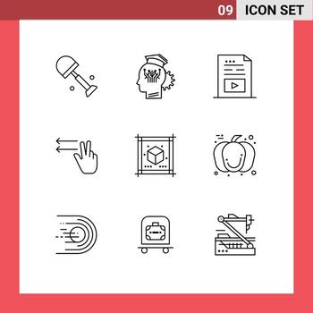 9 Outline concept for Websites Mobile and Apps cube gesture technology fingers multimedia Editable Vector Design Elements