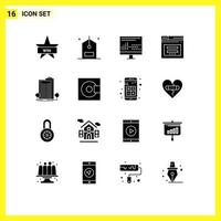 16 User Interface Solid Glyph Pack of modern Signs and Symbols of website secure e page programing Editable Vector Design Elements