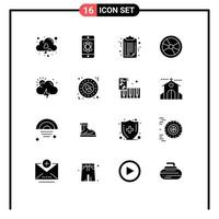16 User Interface Solid Glyph Pack of modern Signs and Symbols of storm experiment document danger biology Editable Vector Design Elements