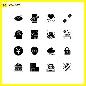 paquete de interfaz de usuario de 16 glifos sólidos básicos de elementos de diseño vectorial editables de cadena de enlace de fitness vinculados a la cabeza vector