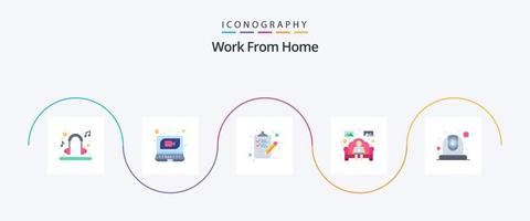 Work From Home Flat 5 Icon Pack Including camera. worker. checklist. work from home. notebook vector