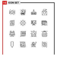 Outline Pack of 16 Universal Symbols of mail greeting coins envelope arrow Editable Vector Design Elements