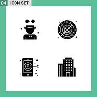 Modern Set of 4 Solid Glyphs and symbols such as award target medal game building Editable Vector Design Elements