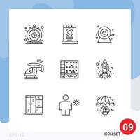 Set of 9 Modern UI Icons Symbols Signs for audio ableton machine vehicle helicopter Editable Vector Design Elements