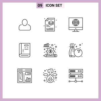 esquema de interfaz móvil conjunto de 9 pictogramas de soporte de diagrama medios ayuda contacto elementos de diseño vectorial editables vector
