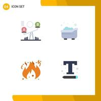 conjunto de 4 iconos planos vectoriales en cuadrícula para elementos de diseño vectorial editables de fuente infantil de elevación de fuego de equilibrio vector