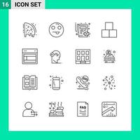 Group of 16 Modern Outlines Set for site design edit toy bricks Editable Vector Design Elements