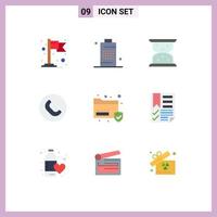 9 Flat Color concept for Websites Mobile and Apps security folder hourglass data handset Editable Vector Design Elements