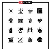 16 User Interface Solid Glyph Pack of modern Signs and Symbols of bulb light satellite lamp school Editable Vector Design Elements