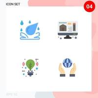 Pictogram Set of 4 Simple Flat Icons of water drop lighting computer bulb conservation Editable Vector Design Elements